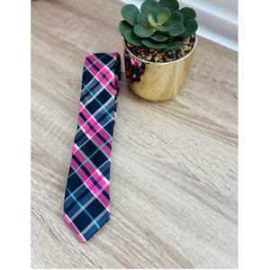 Penguin Slim Necktie One Size Navy Pink Plaid